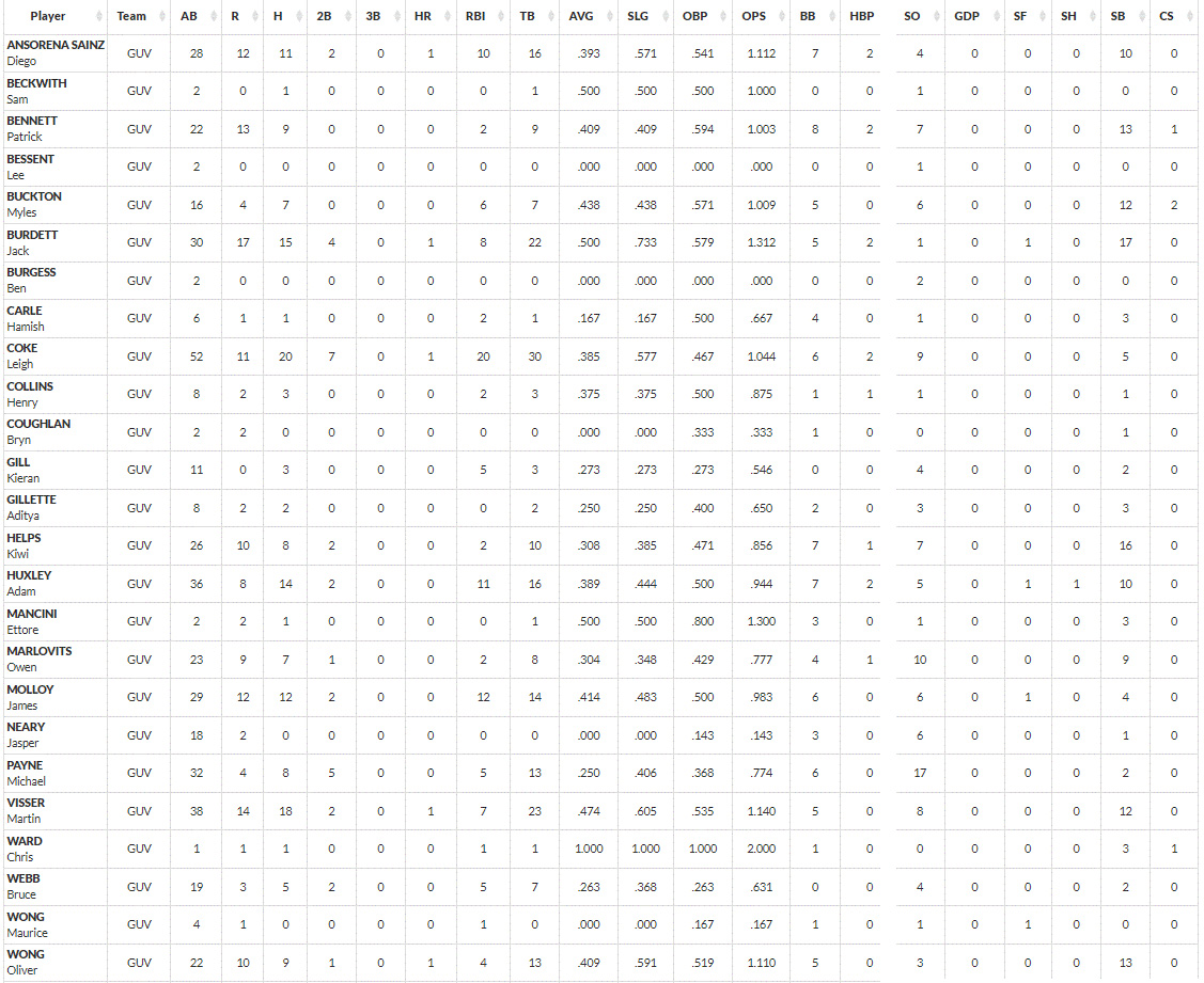 Mavericks 2023 batting stats